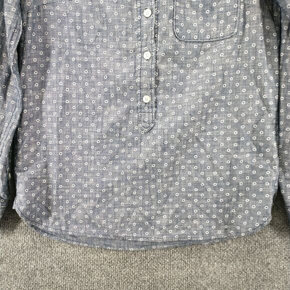 J. Crew Women's Chambray Popover Shirt Blue 00 Long Sleeve Circle Print Cotton - Picture 5 of 13